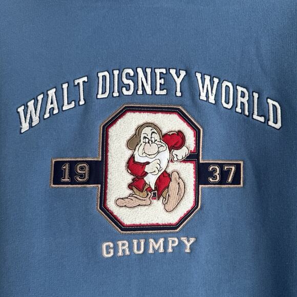 Vintage Disney Parks Hoodie Small Blue Grumpy Snow White Embroidered Sweatshirt - Picture 3 of 9